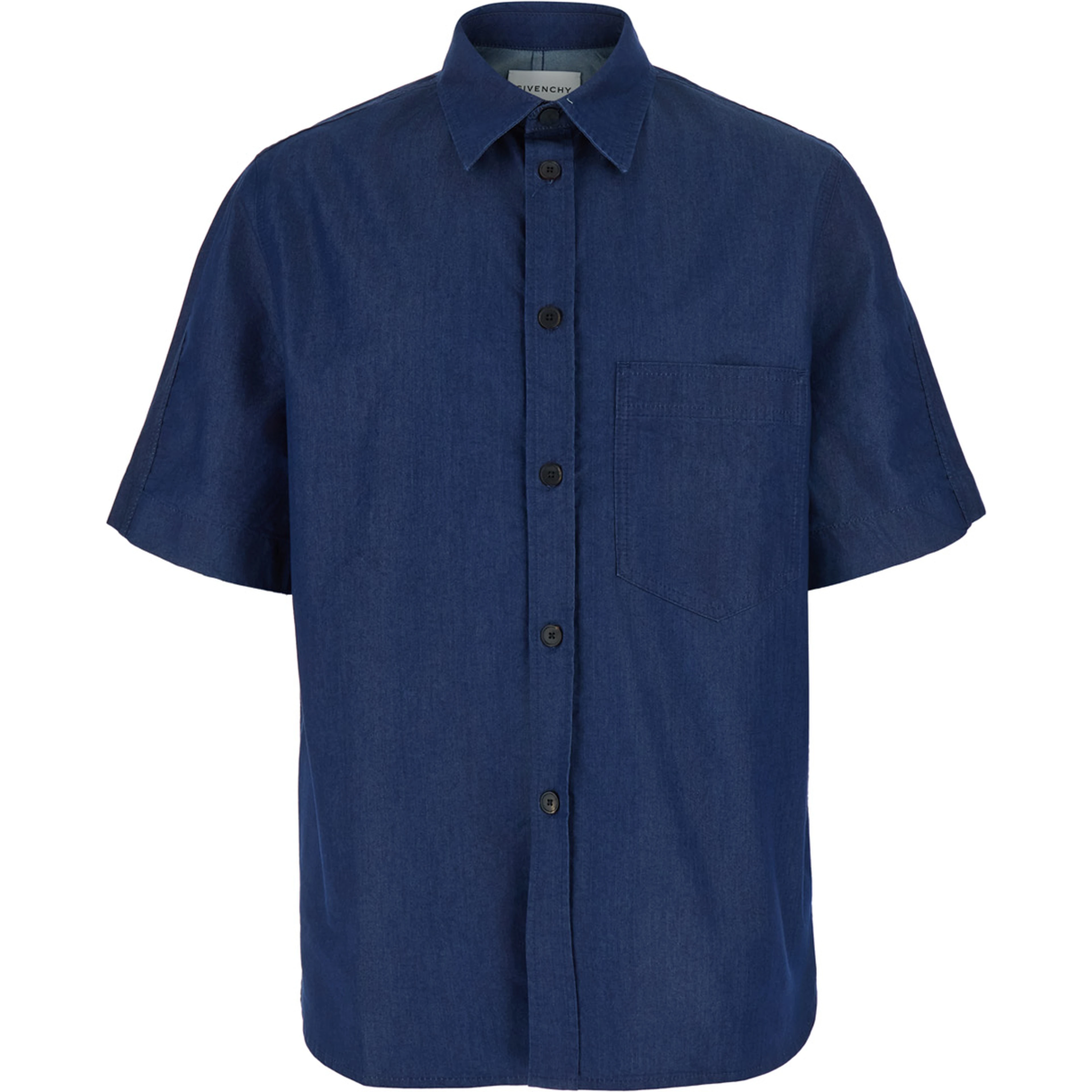 Blue Shirt with pointed collar and logo print on the back in Cotton and Fabric blend for Men