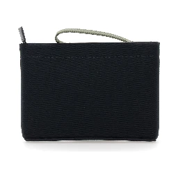 Black Pouch with Top Handle and Logo Print on Front in Cotton for Men