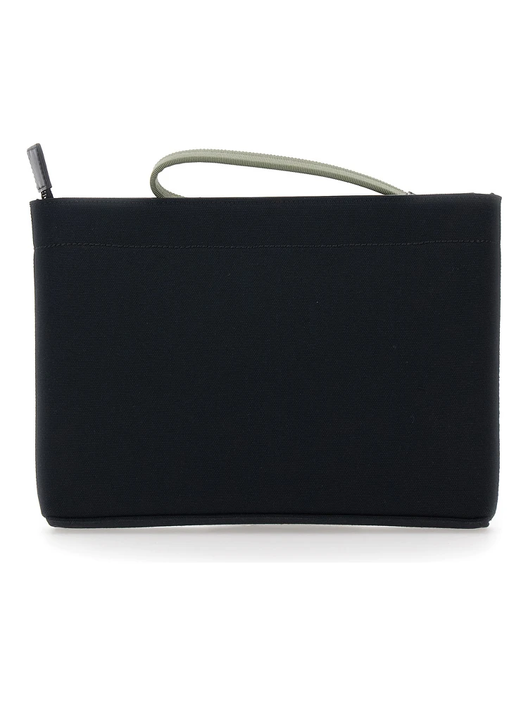 Black Pouch with Top Handle and Logo Print on Front in Cotton for Men alternative