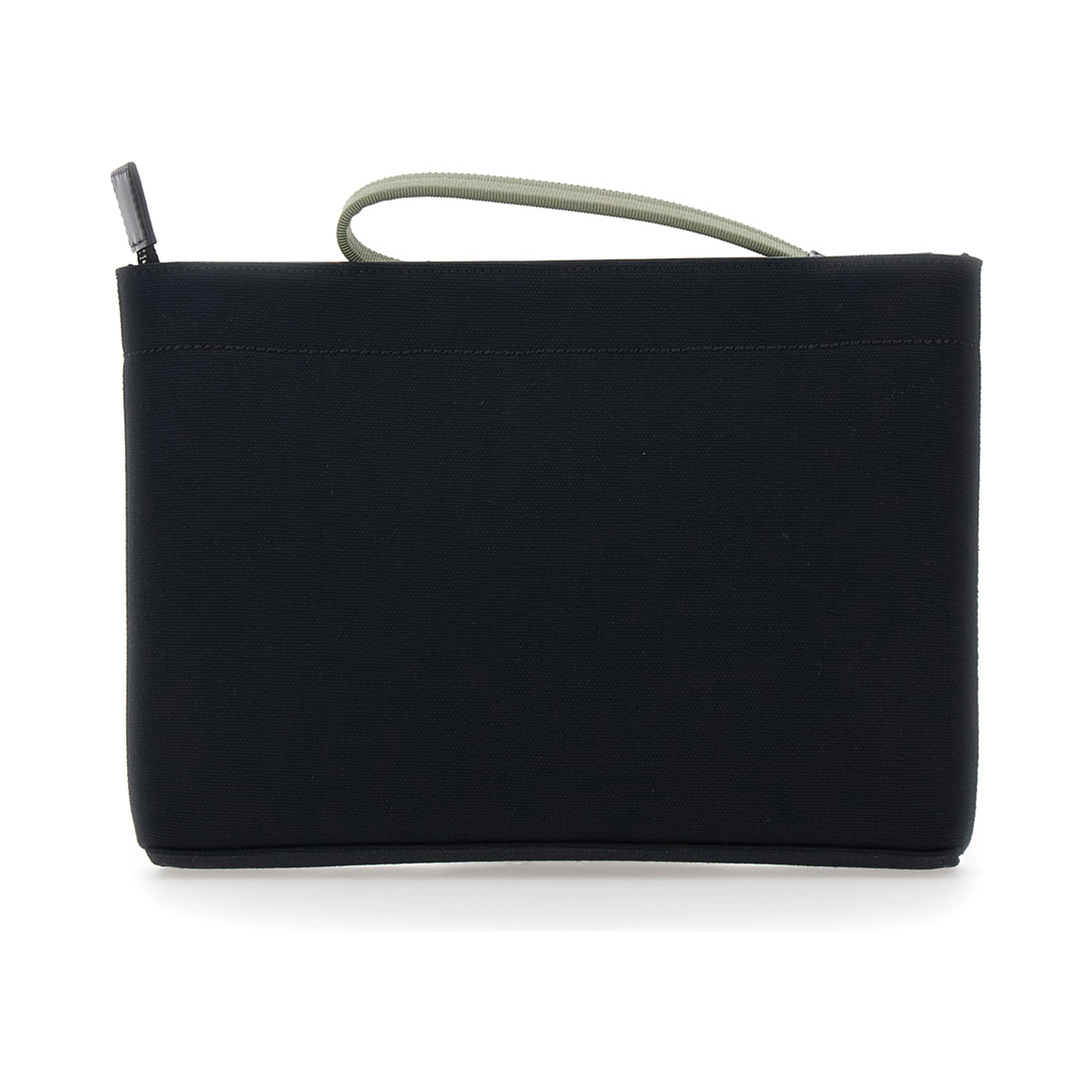 Black Pouch with Top Handle and Logo Print on Front in Cotton for Men