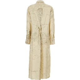 Dress with Cut-Out on the Back and All-Over Print in White Silk for Women