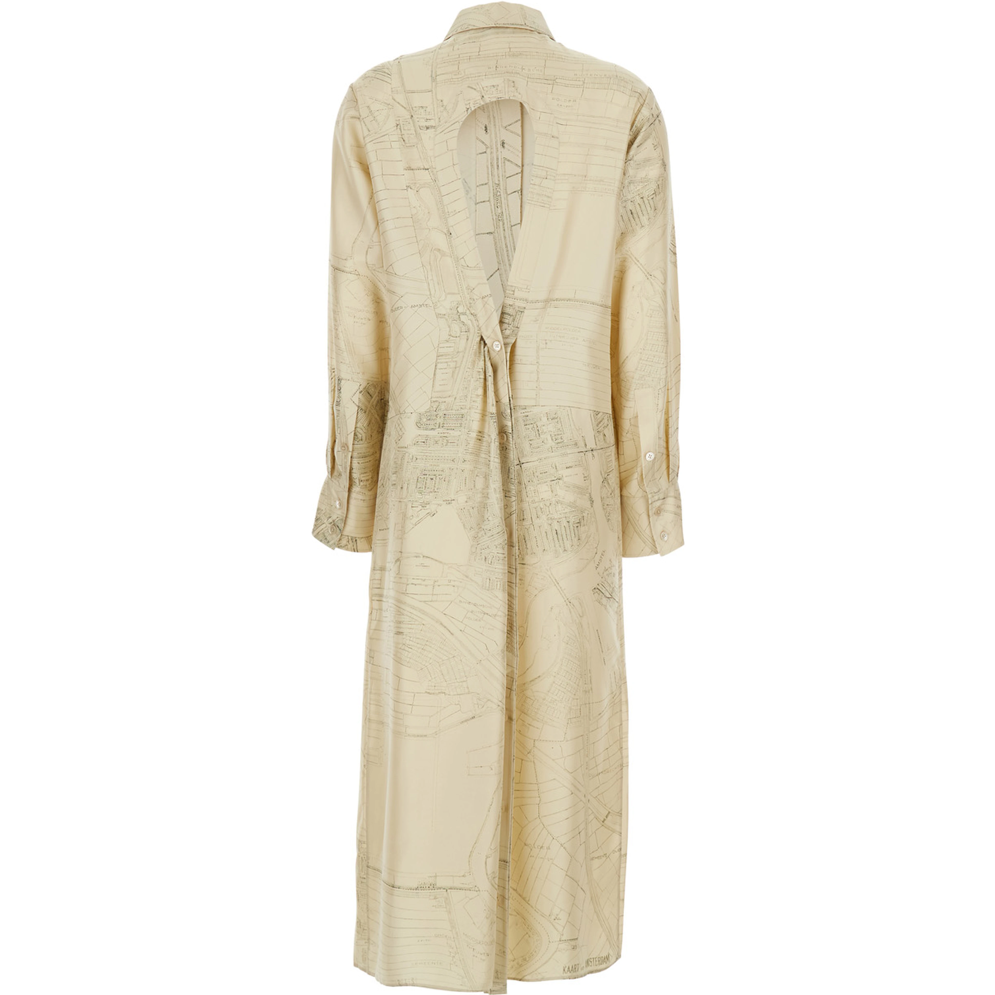Dress with Cut-Out on the Back and All-Over Print in White Silk for Women