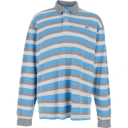 multicolor long-sleeved polo shirt with striped motif in cotton man