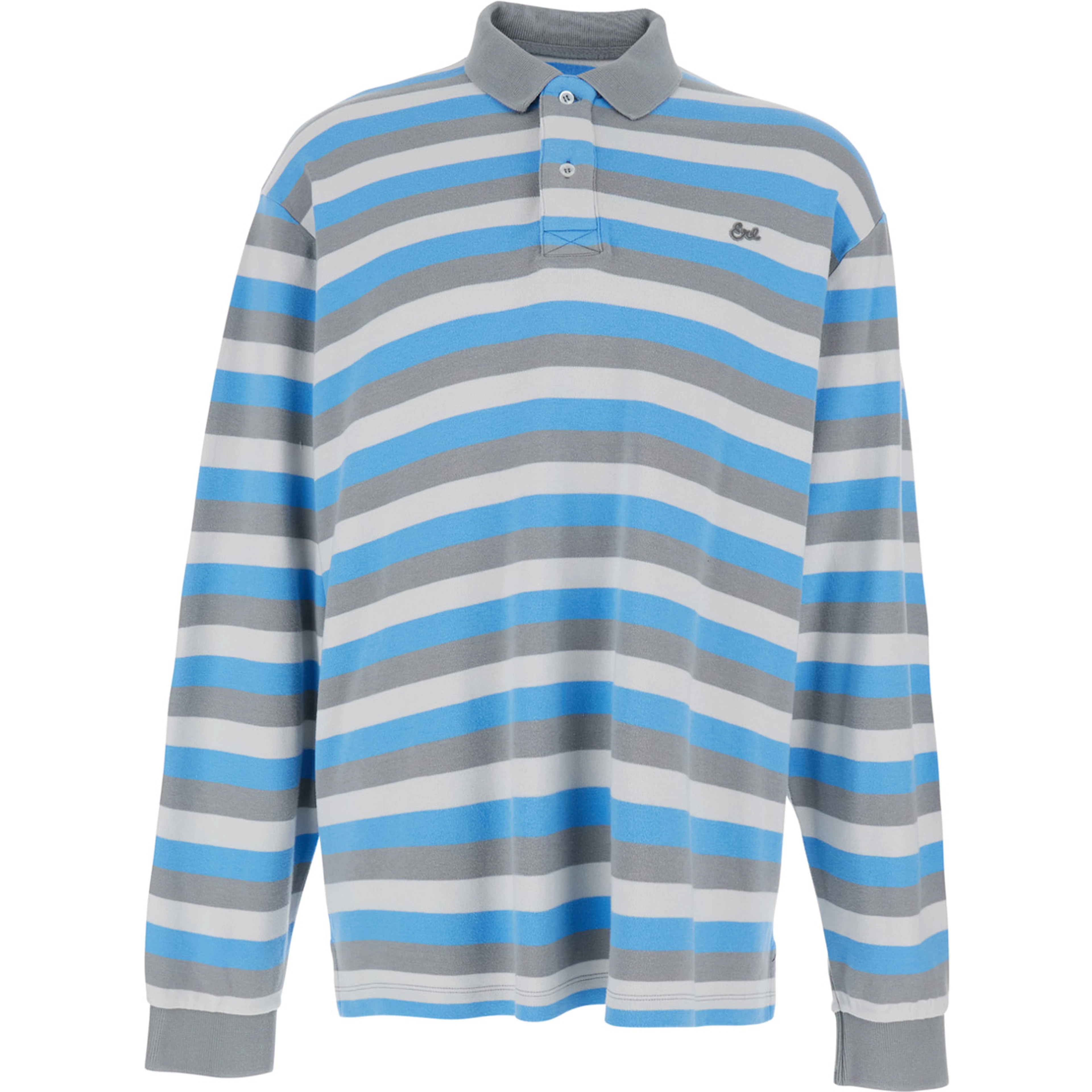 multicolor long-sleeved polo shirt with striped motif in cotton man