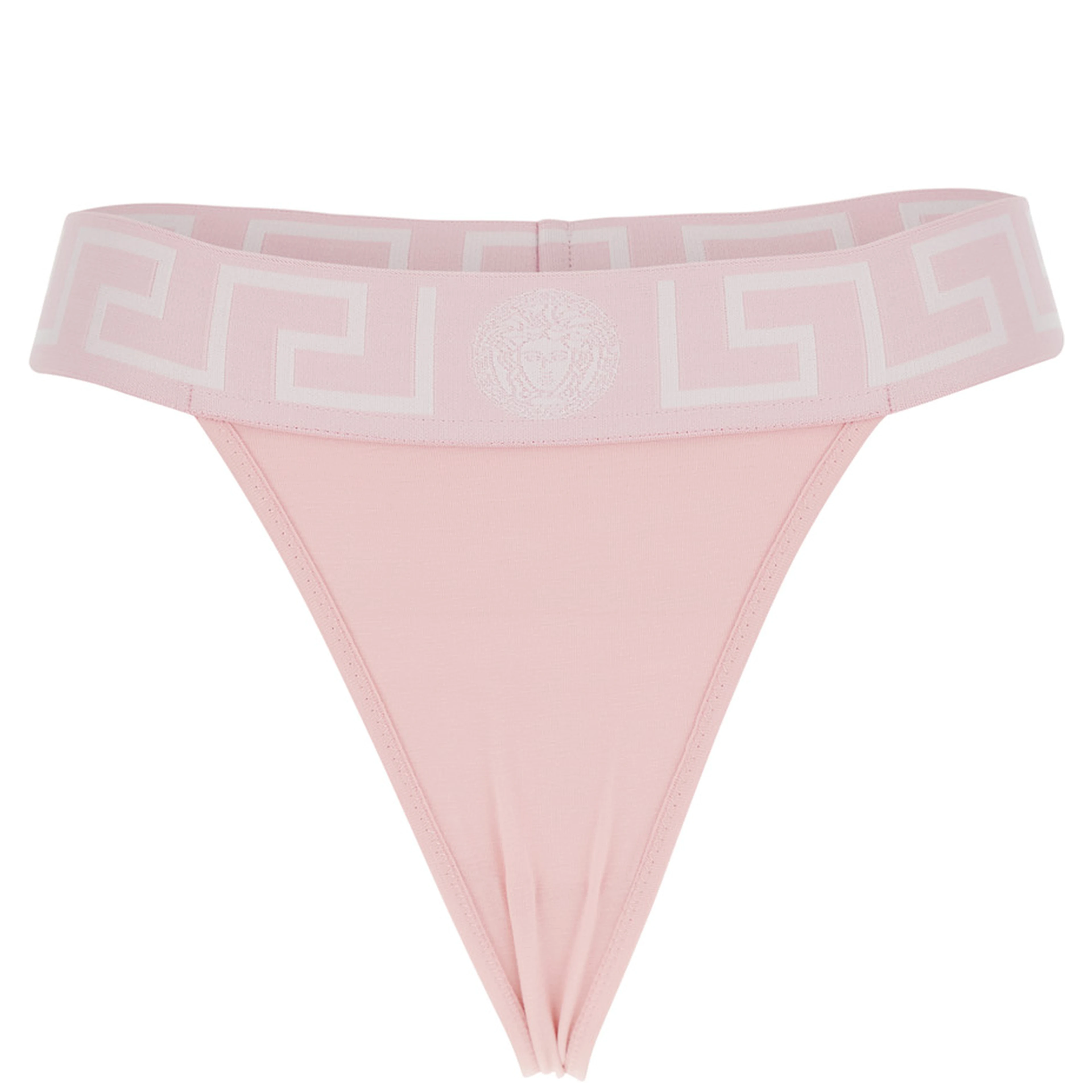 Pink Underwear with Greca and Medusa Detail in Stretch Cotton Woman