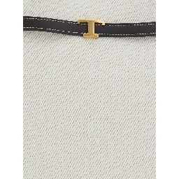 White Cotton Blend Tote Bag with Leather Strap for Women