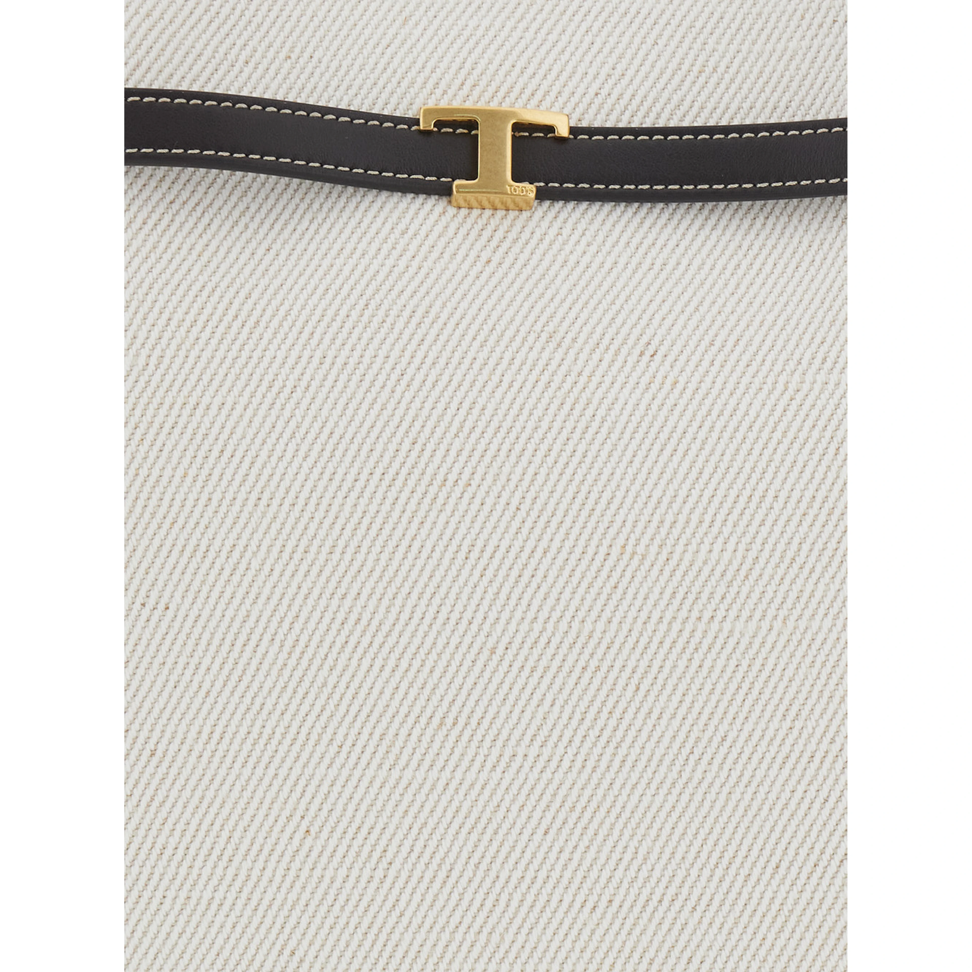 White Cotton Blend Tote Bag with Leather Strap for Women