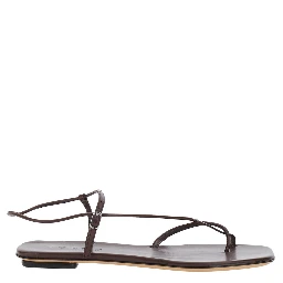 Brown Leather Sandals with Logo Imprinted on Insole for Women