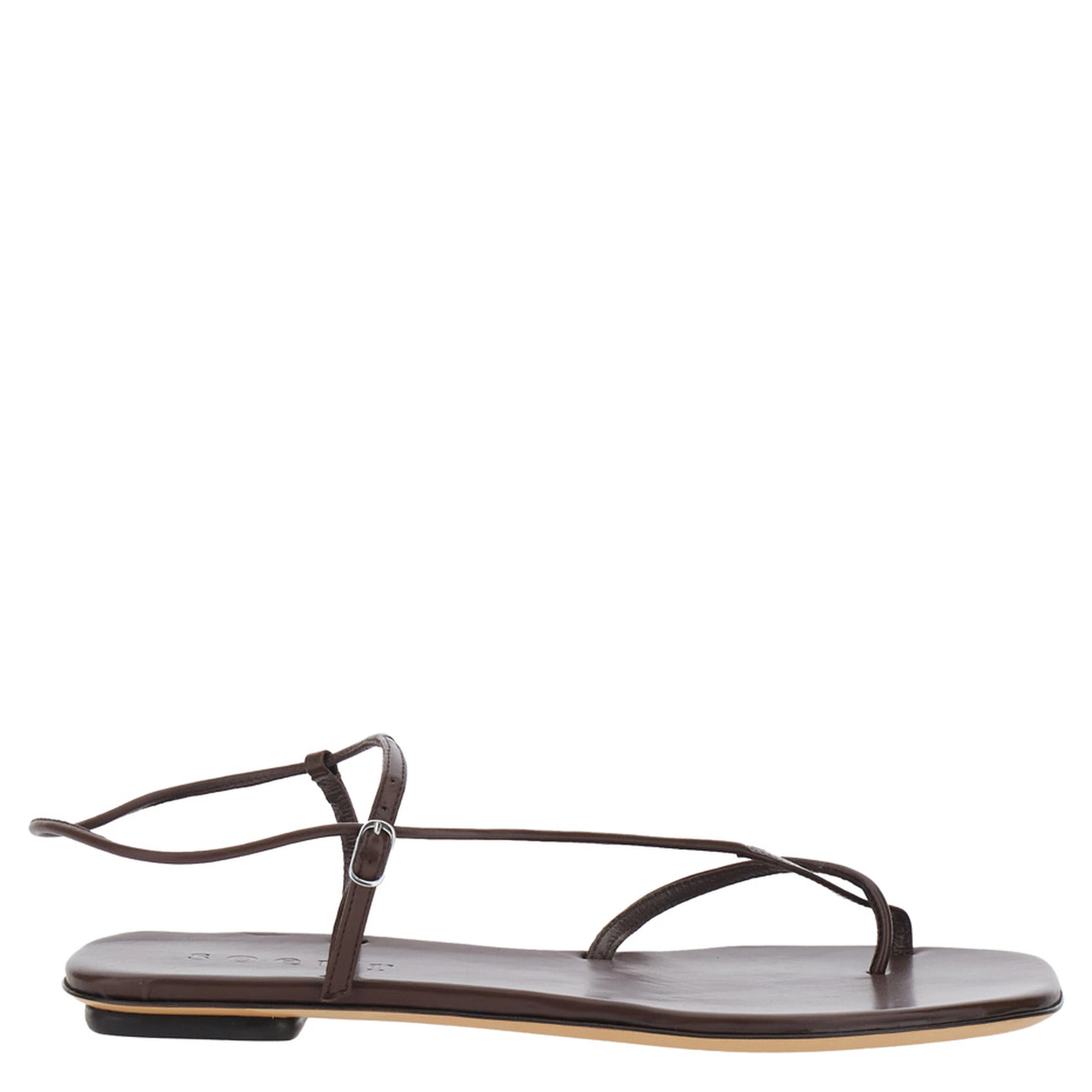 Brown Leather Sandals with Logo Imprinted on Insole for Women