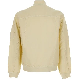 Beige Jacket with High Collar and Logo Plate on the Sleeve in Cotton and Linen Men