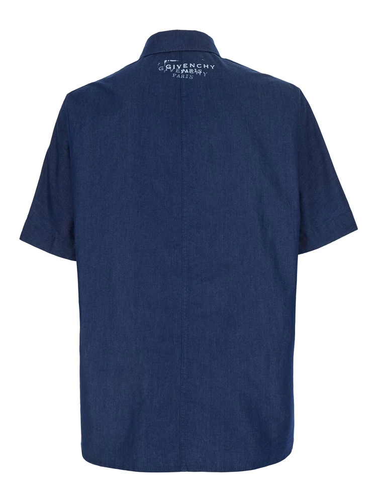 Blue Shirt with pointed collar and logo print on the back in Cotton and Fabric blend for Men alternative