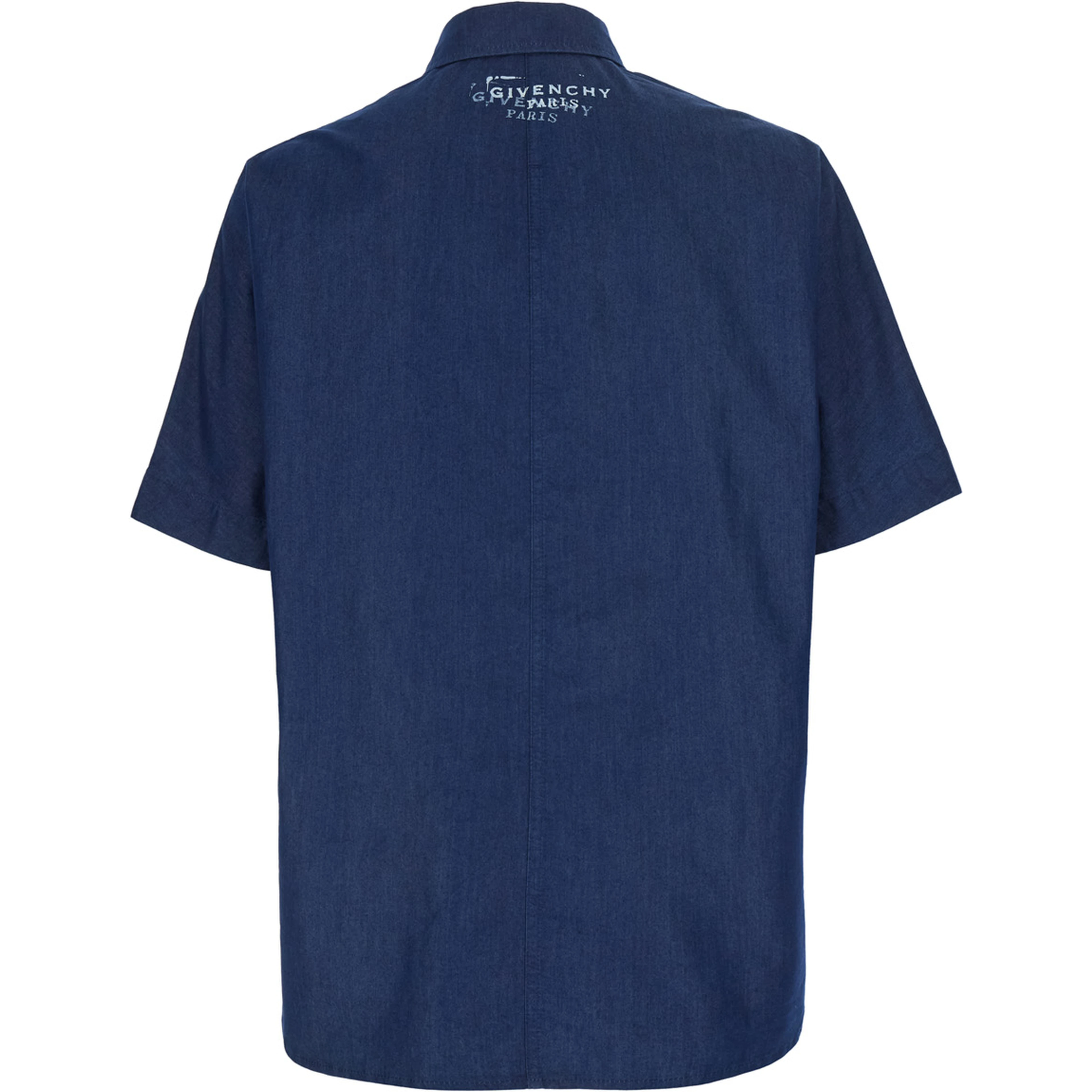 Blue Shirt with pointed collar and logo print on the back in Cotton and Fabric blend for Men