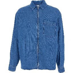 Shirt ZAYNE DENIM ZIP Blue with Front Zip in Tencel Men