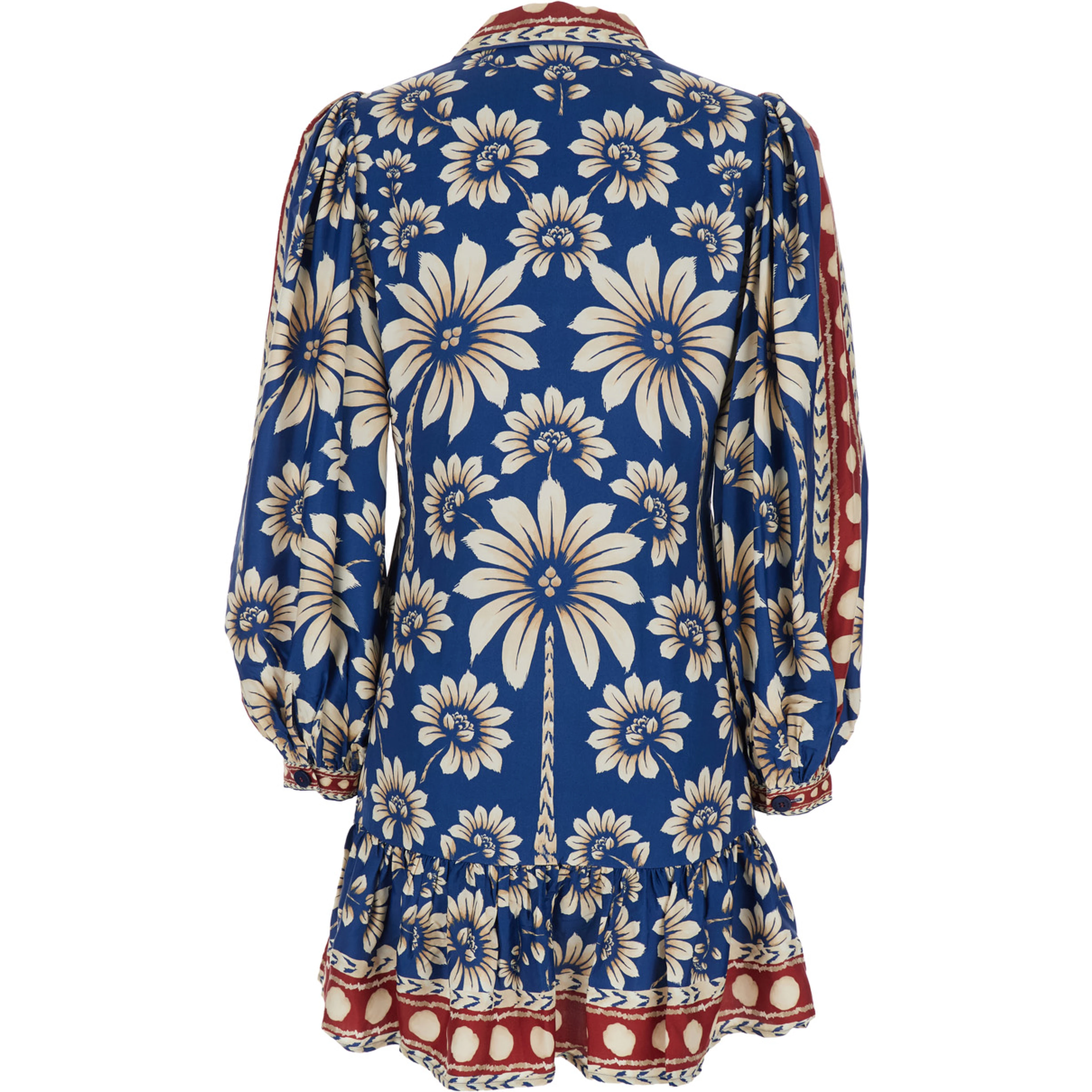 Luna Blue Midi Dress with V-Neck and Floral Motif All-Over in Viscose for Women
