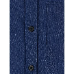 Blue Shirt with pointed collar and logo print on the back in Cotton and Fabric blend for Men
