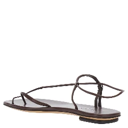 Brown Leather Sandals with Logo Imprinted on Insole for Women