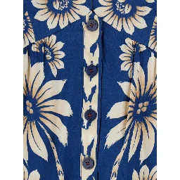 Luna Blue Midi Dress with V-Neck and Floral Motif All-Over in Viscose for Women