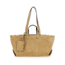 Le Drummer Beige Shopper with Four Handles and Logo Lettering on the Front in Suede Women