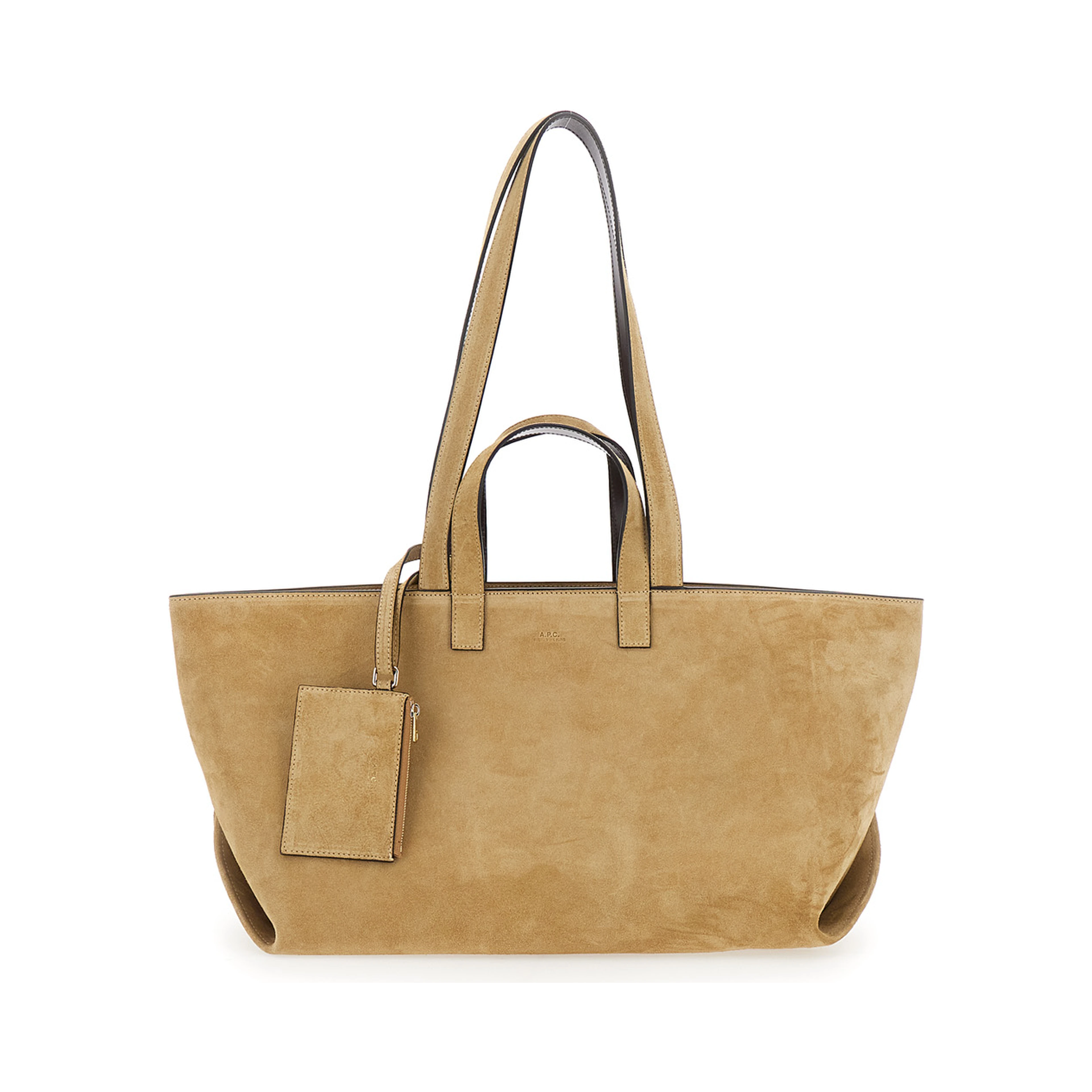 Le Drummer Beige Shopper with Four Handles and Logo Lettering on the Front in Suede Women