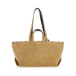 Le Drummer Beige Shopper with Four Handles and Logo Lettering on the Front in Suede Women