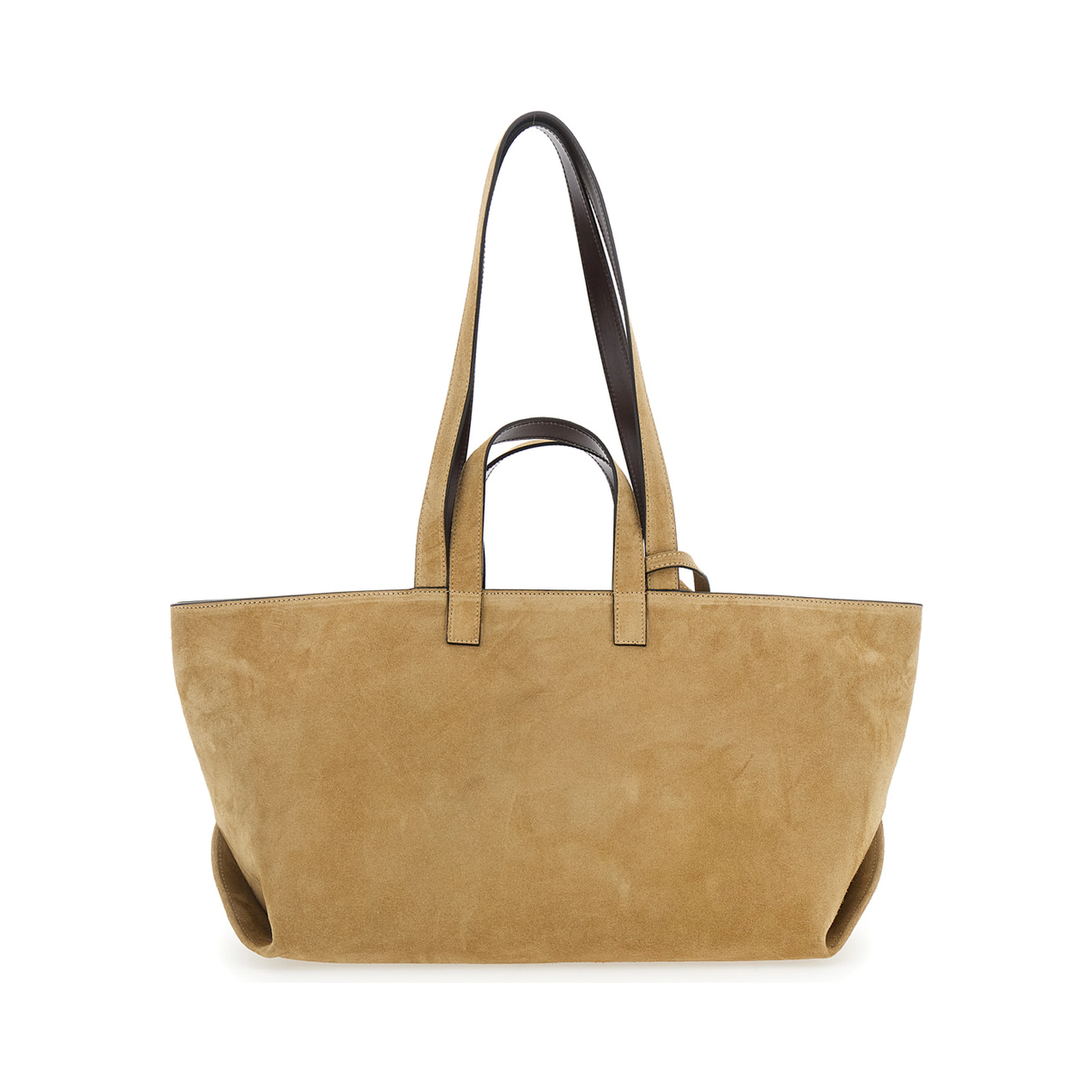 Le Drummer Beige Shopper with Four Handles and Logo Lettering on the Front in Suede Women