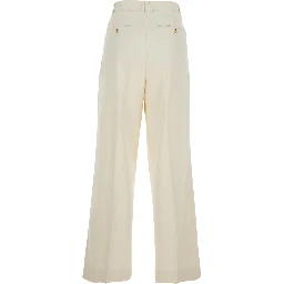 White Pants with Belt Loops and Front Pleats in Cotton Blend for Women