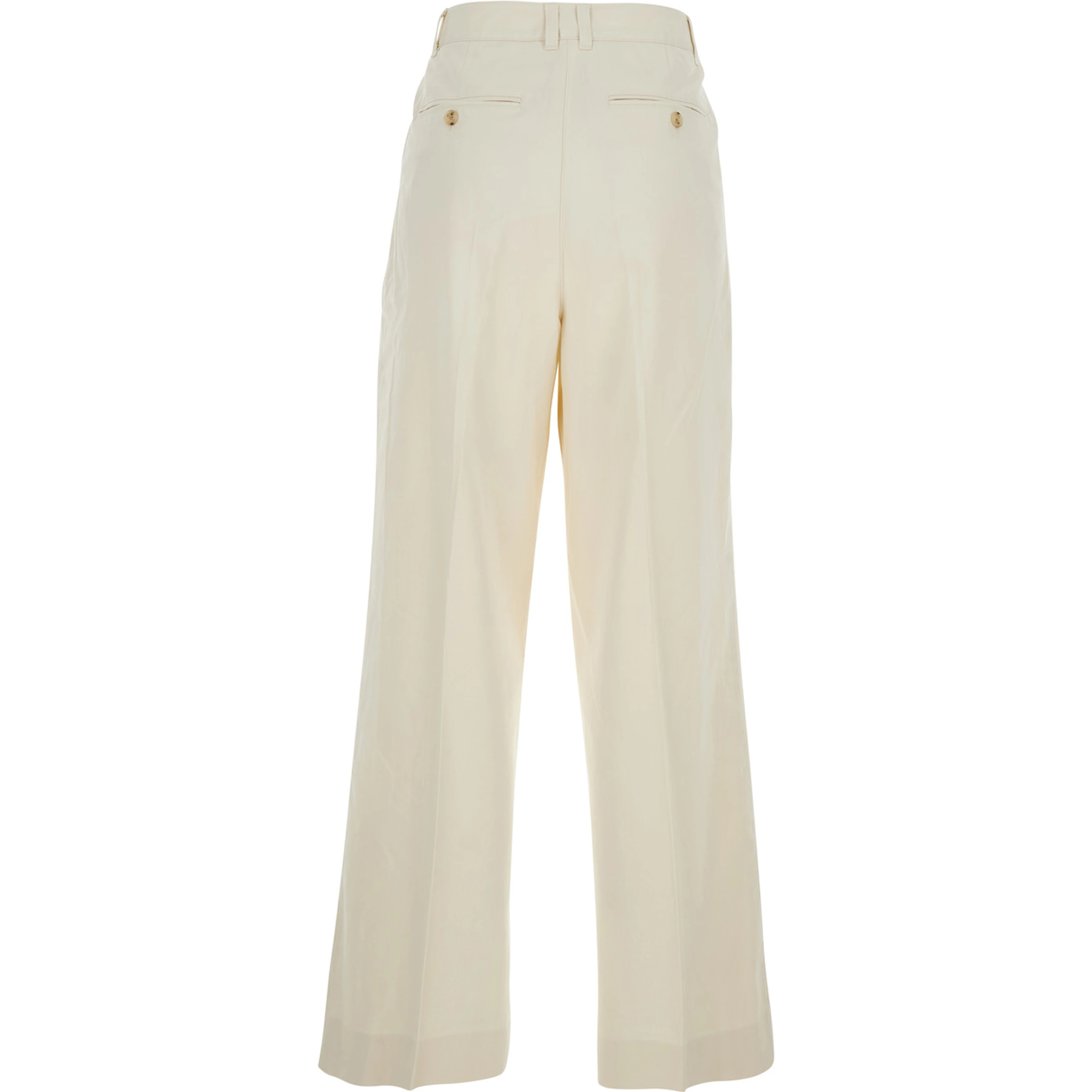 White Pants with Belt Loops and Front Pleats in Cotton Blend for Women