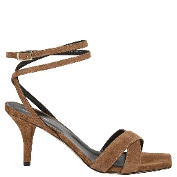 Brown Suede Y6SZ40T57 Heeled Sandals with Square Toe