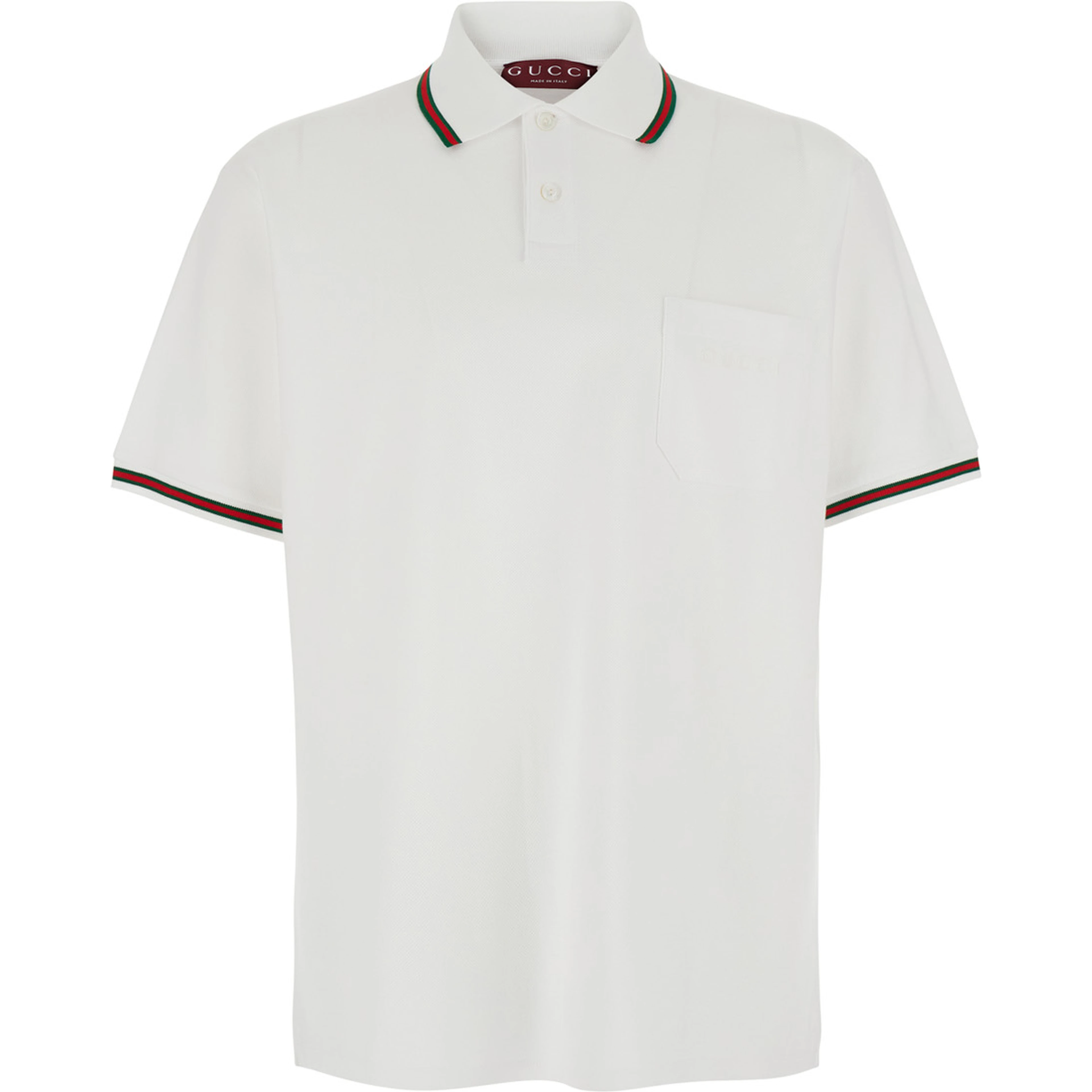 White Polo Shirt with Web Detail on Collar and Sleeves and Tone-on-Tone Logo Lettering on the Front in Cotton for Men