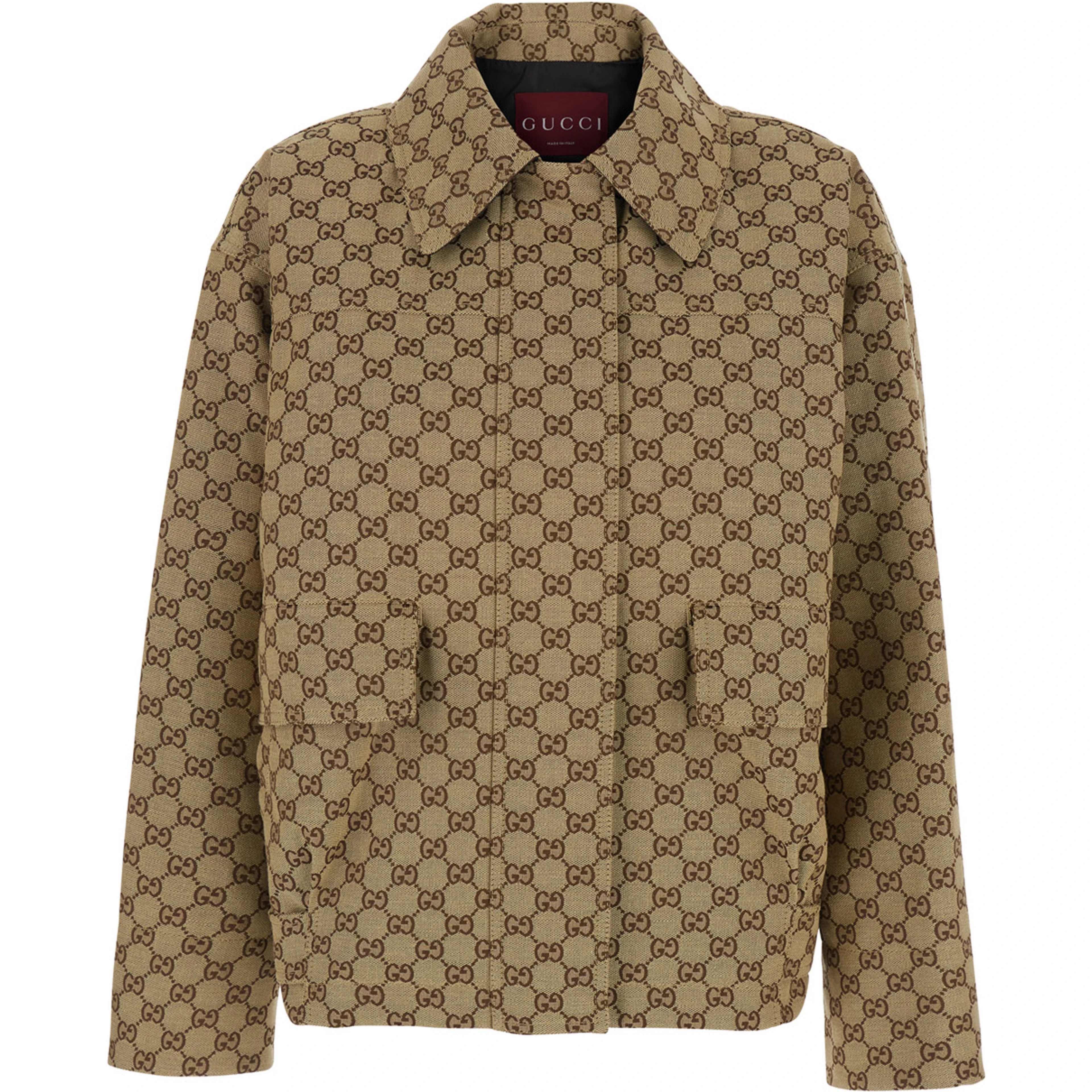 Brown Jacket with Classic Collar and All-Over GG Motif in Cotton for Women