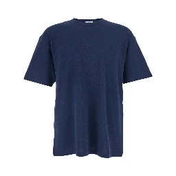 Blue T-Shirt with Round Neck and Short Sleeves in Cotton for Men