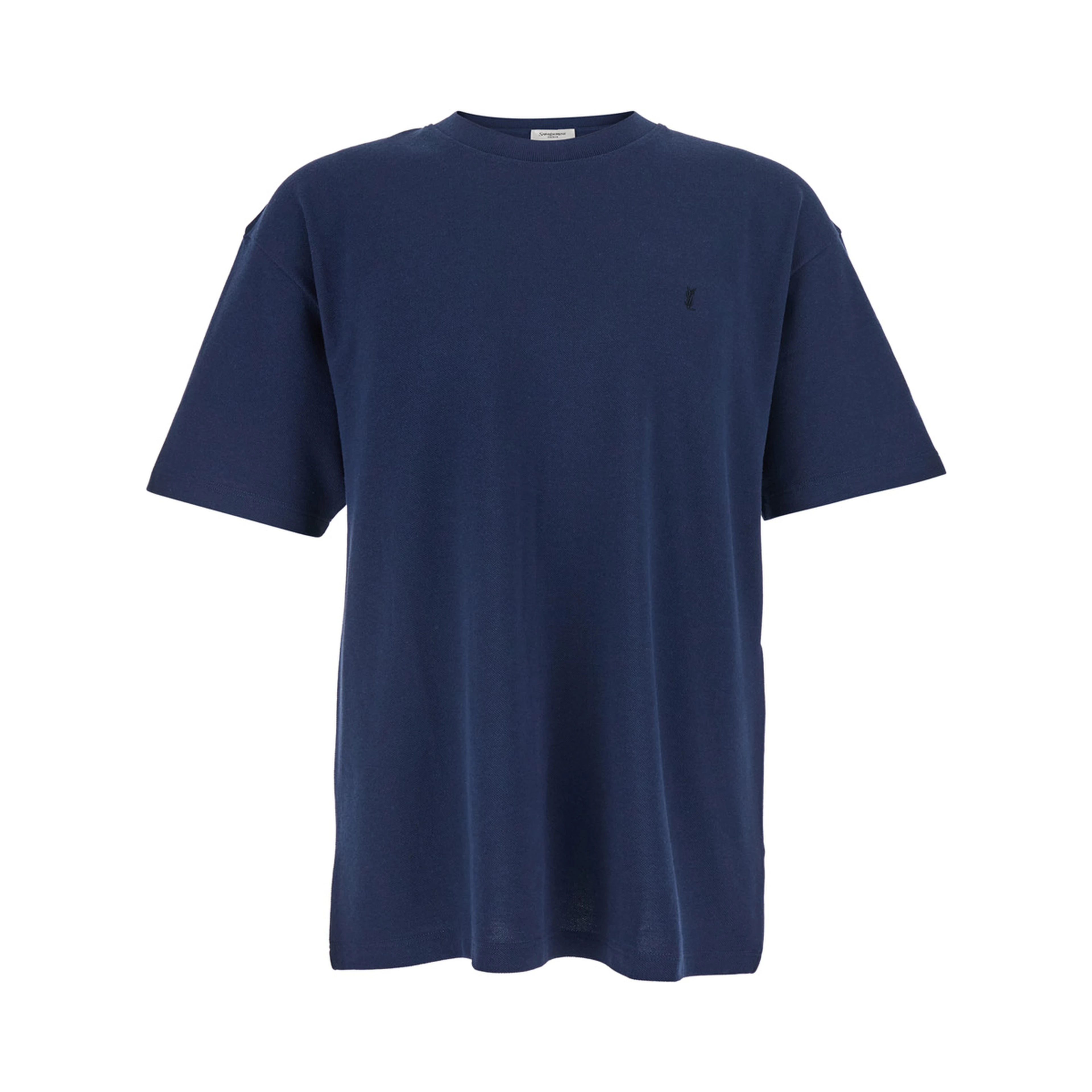 Blue T-Shirt with Round Neck and Short Sleeves in Cotton for Men