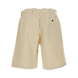Beige Bermuda with Elasticated Waist and One Front Pocket in Linen for Men