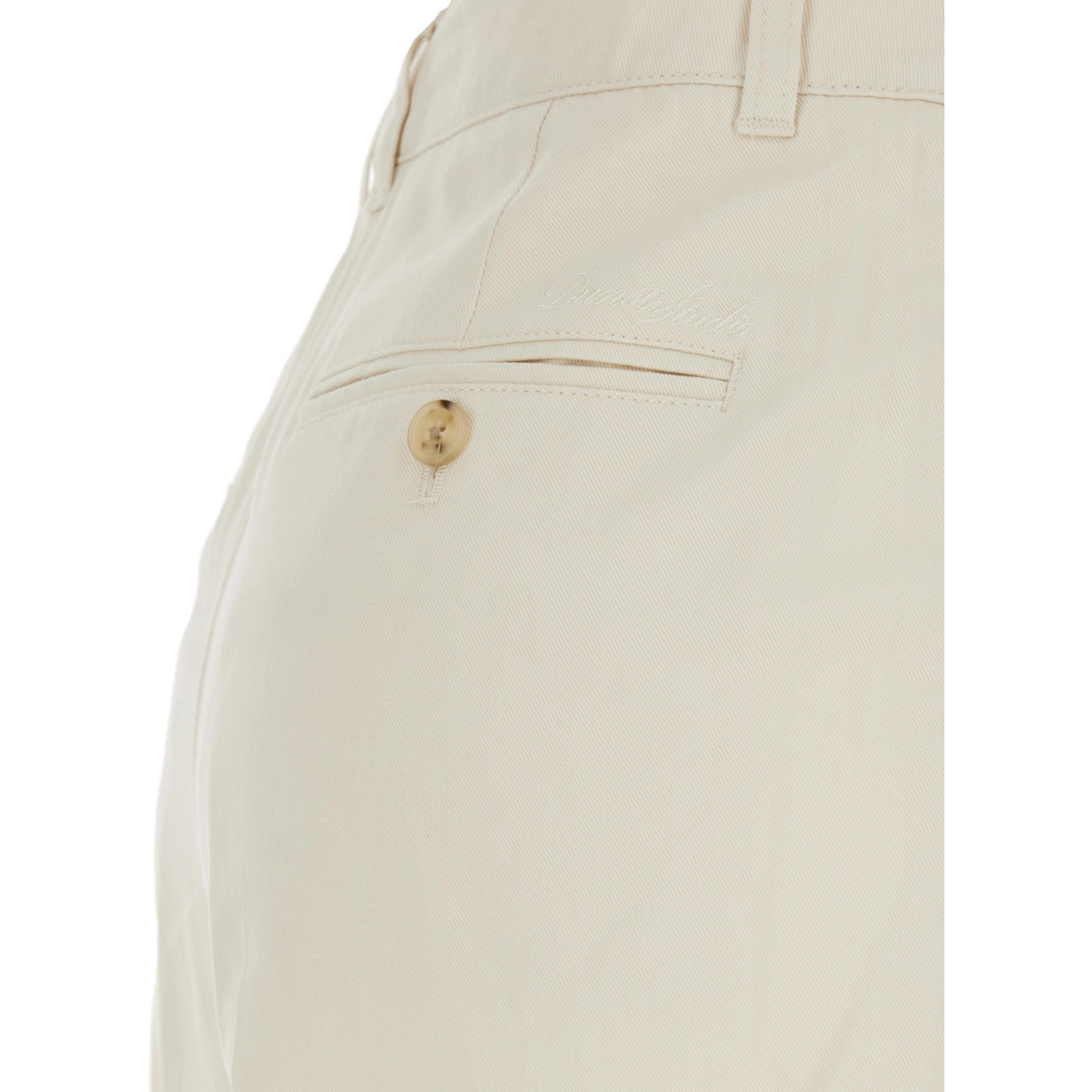 White Pants with Belt Loops and Front Pleats in Cotton Blend for Women