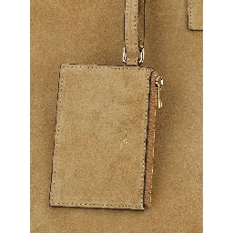 Le Drummer Beige Shopper with Four Handles and Logo Lettering on the Front in Suede Women