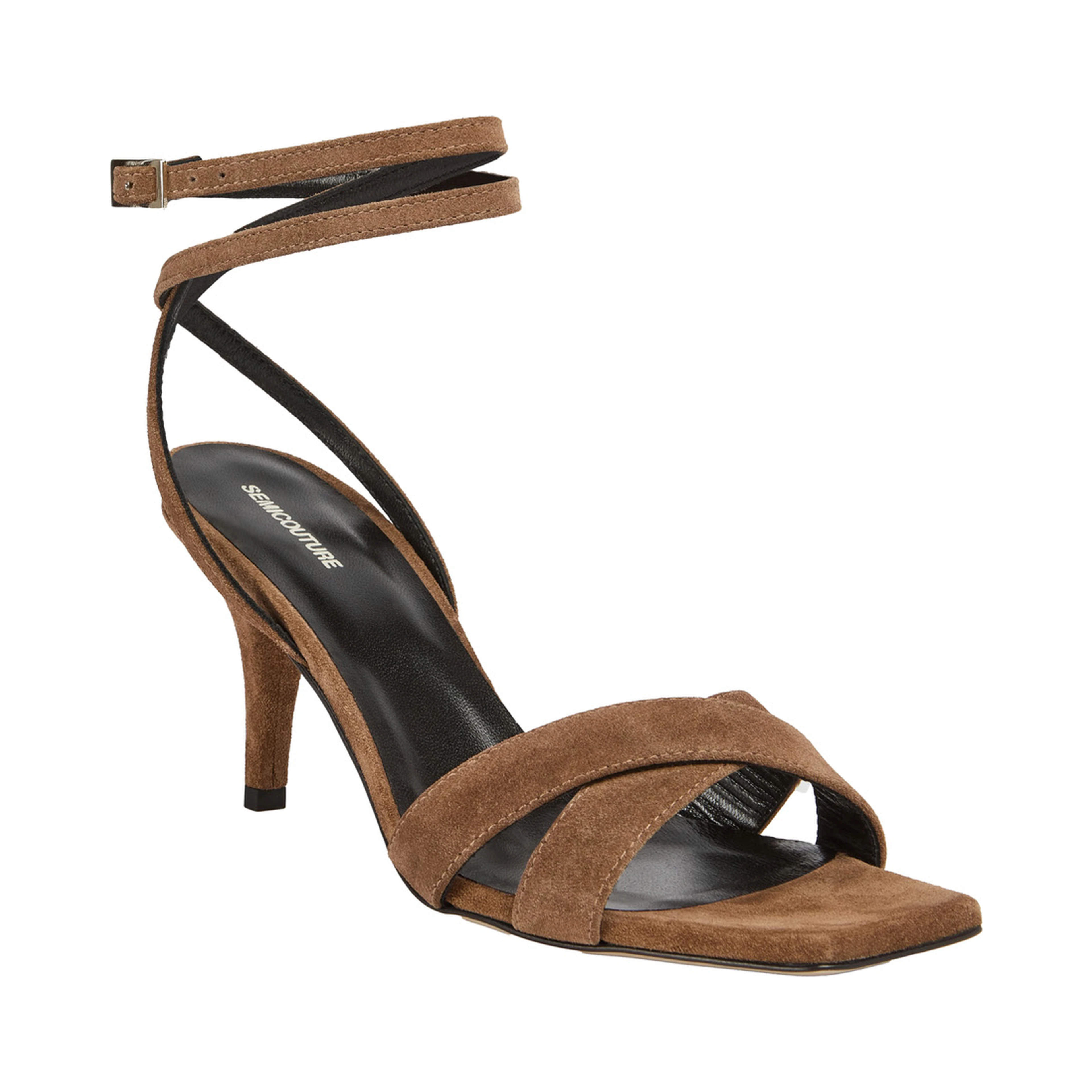 Brown Suede Y6SZ40T57 Heeled Sandals with Square Toe