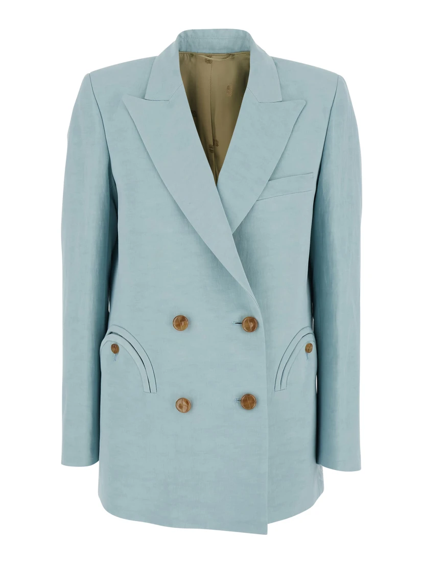 Light blue jacket with peak lapels in silk blend woman