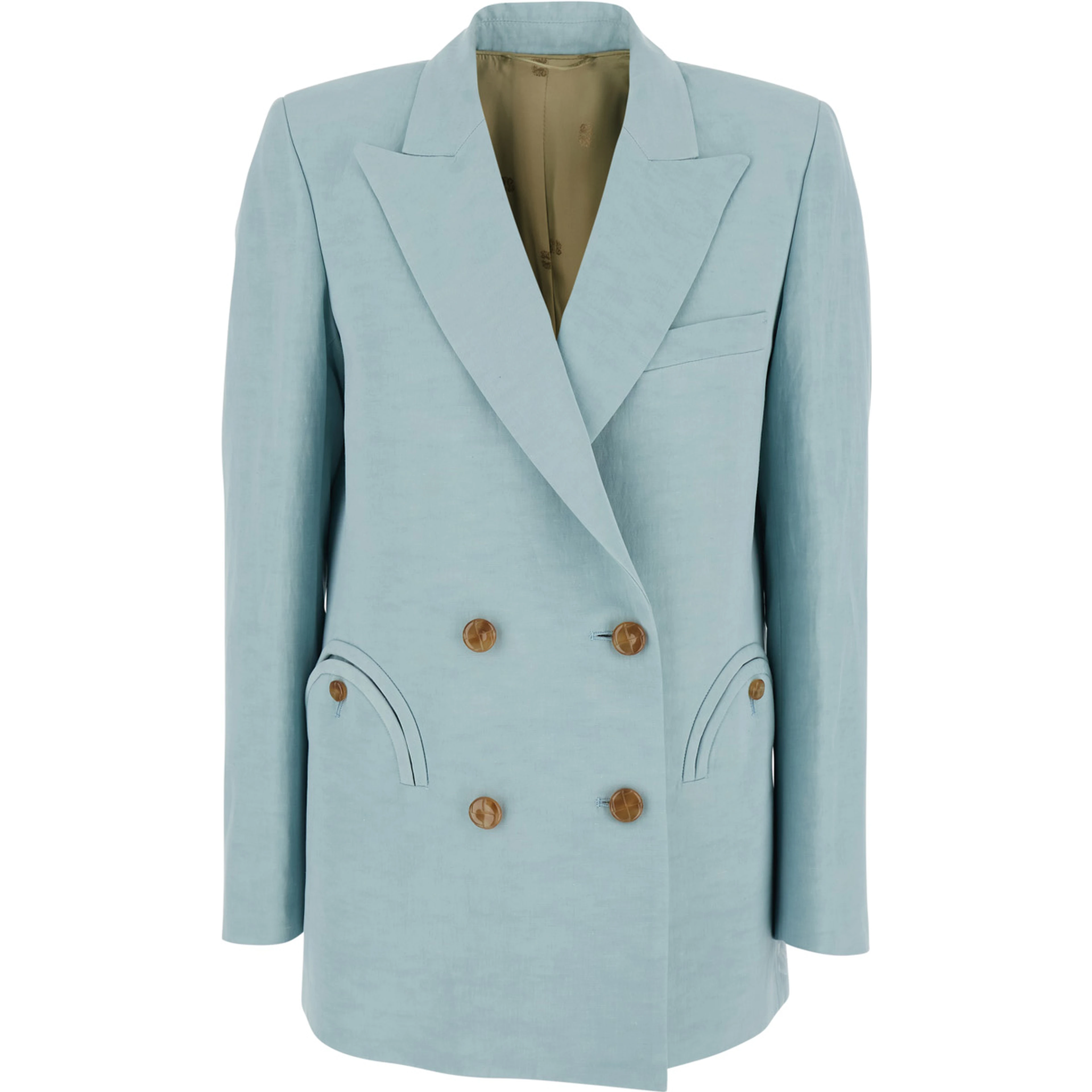 Light blue jacket with peak lapels in silk blend woman