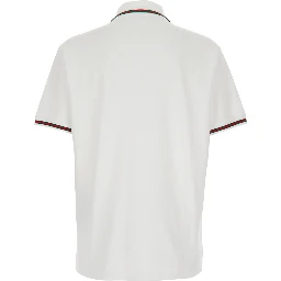 White Polo Shirt with Web Detail on Collar and Sleeves and Tone-on-Tone Logo Lettering on the Front in Cotton for Men