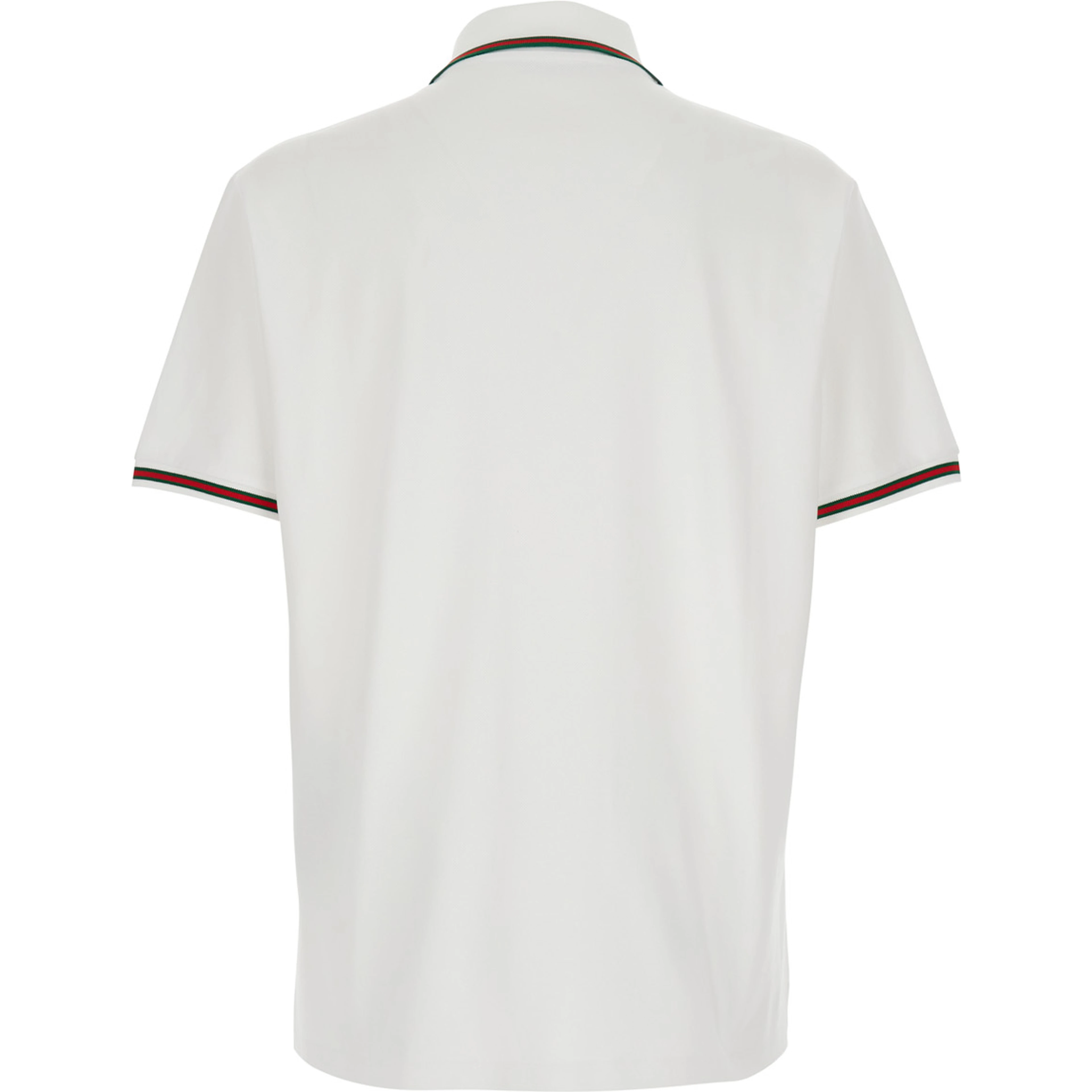White Polo Shirt with Web Detail on Collar and Sleeves and Tone-on-Tone Logo Lettering on the Front in Cotton for Men