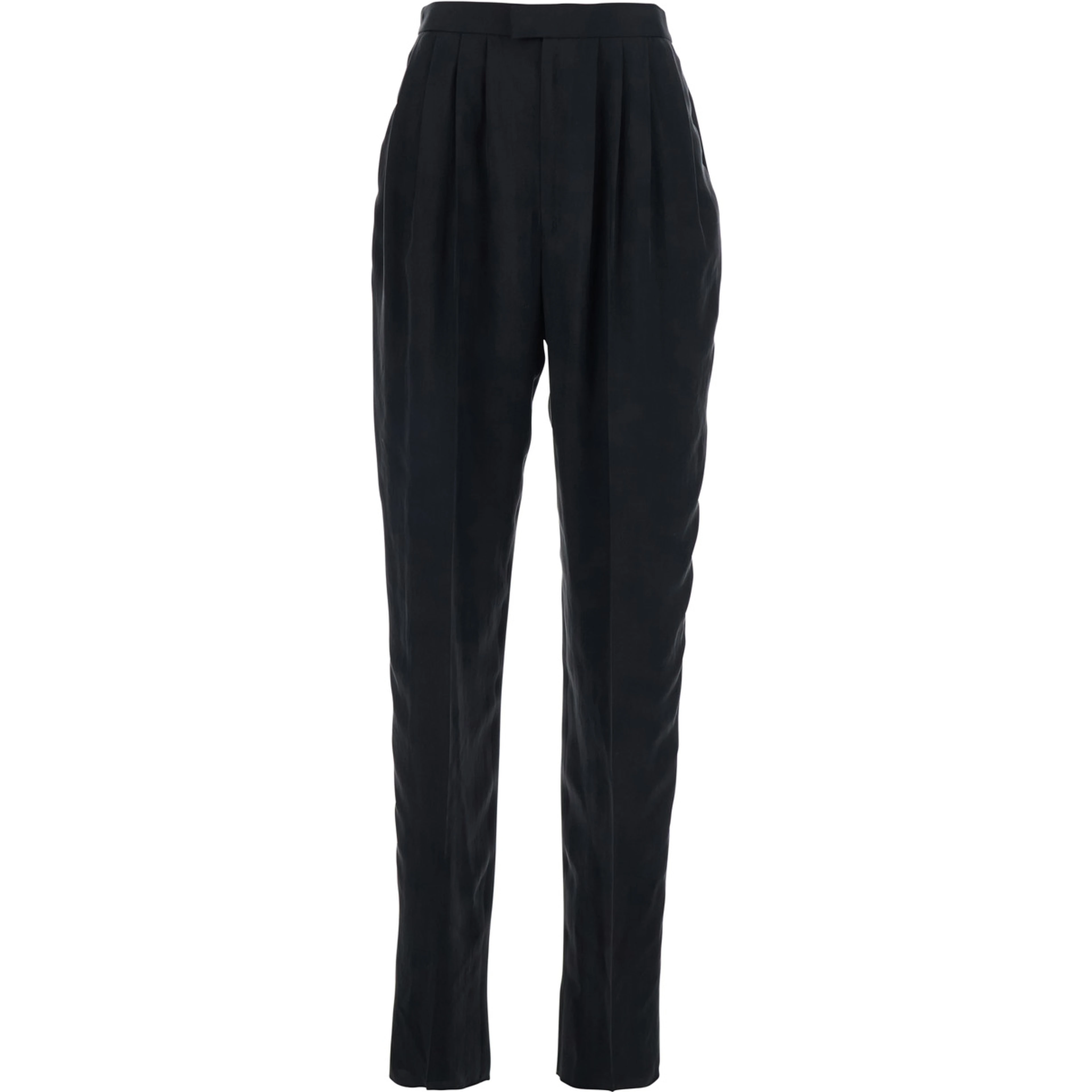 Black High-Waisted Straight Leg Pants in silk for Women