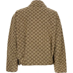 Brown Jacket with Classic Collar and All-Over GG Motif in Cotton for Women