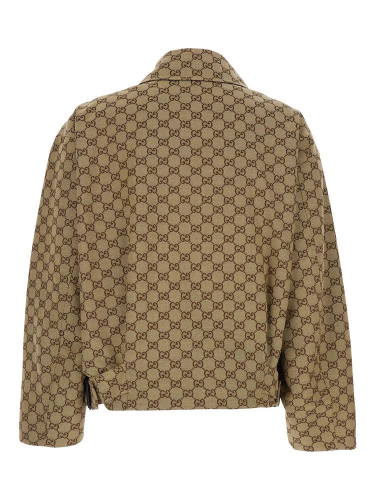Brown Jacket with Classic Collar and All-Over GG Motif in Cotton for Women alternative
