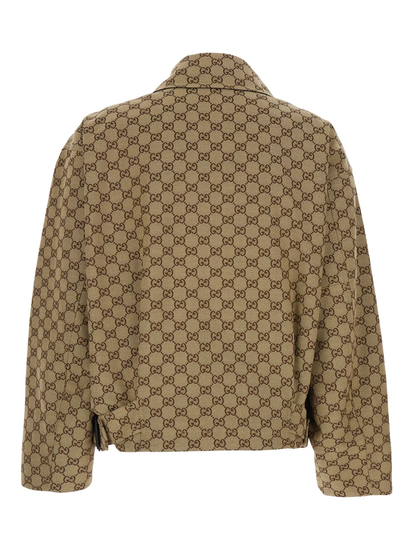 Brown Jacket with Classic Collar and All-Over GG Motif in Cotton for Women