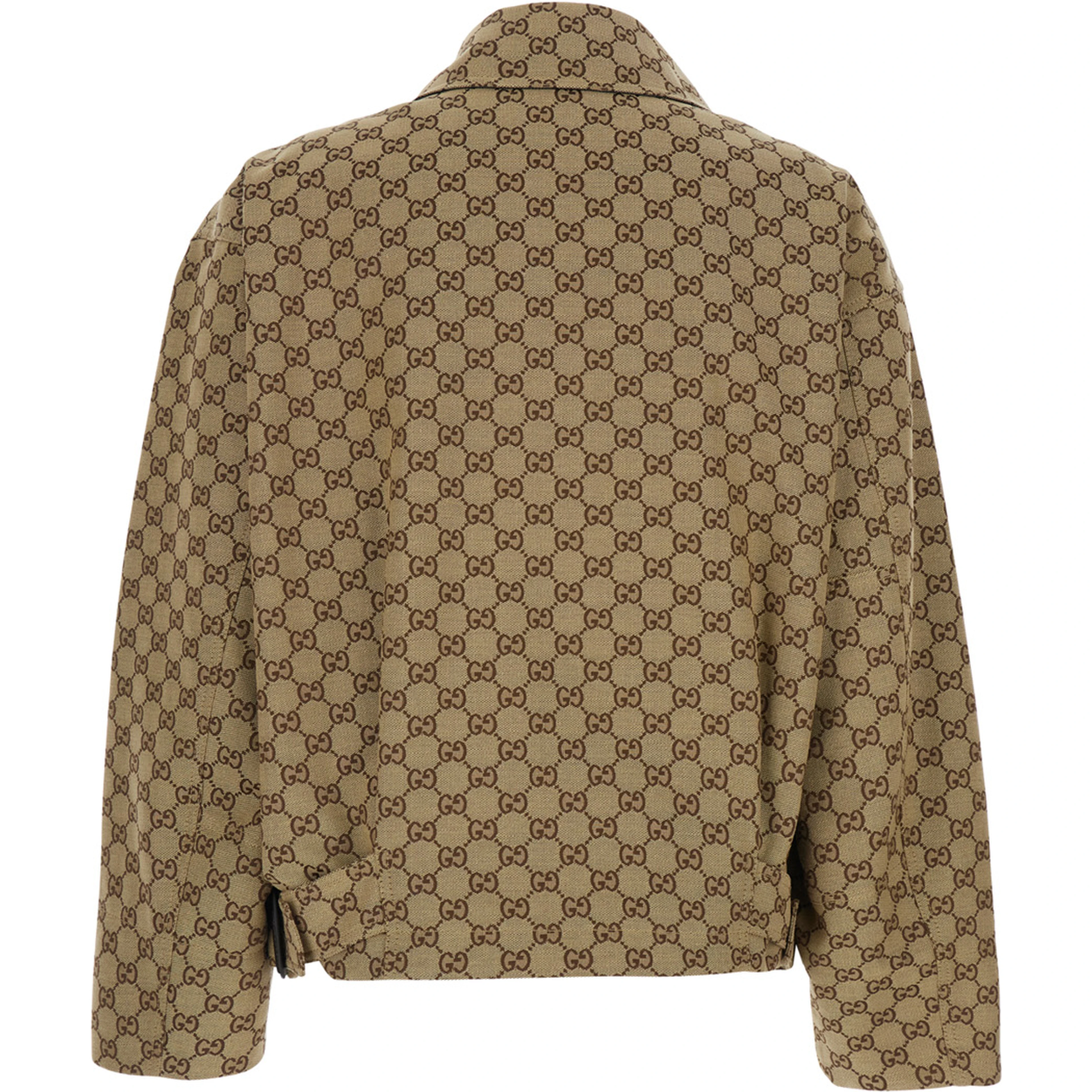 Brown Jacket with Classic Collar and All-Over GG Motif in Cotton for Women