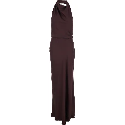 Long Dress Reanon with American Neckline and Open Back in Tech Fabric Brown Women