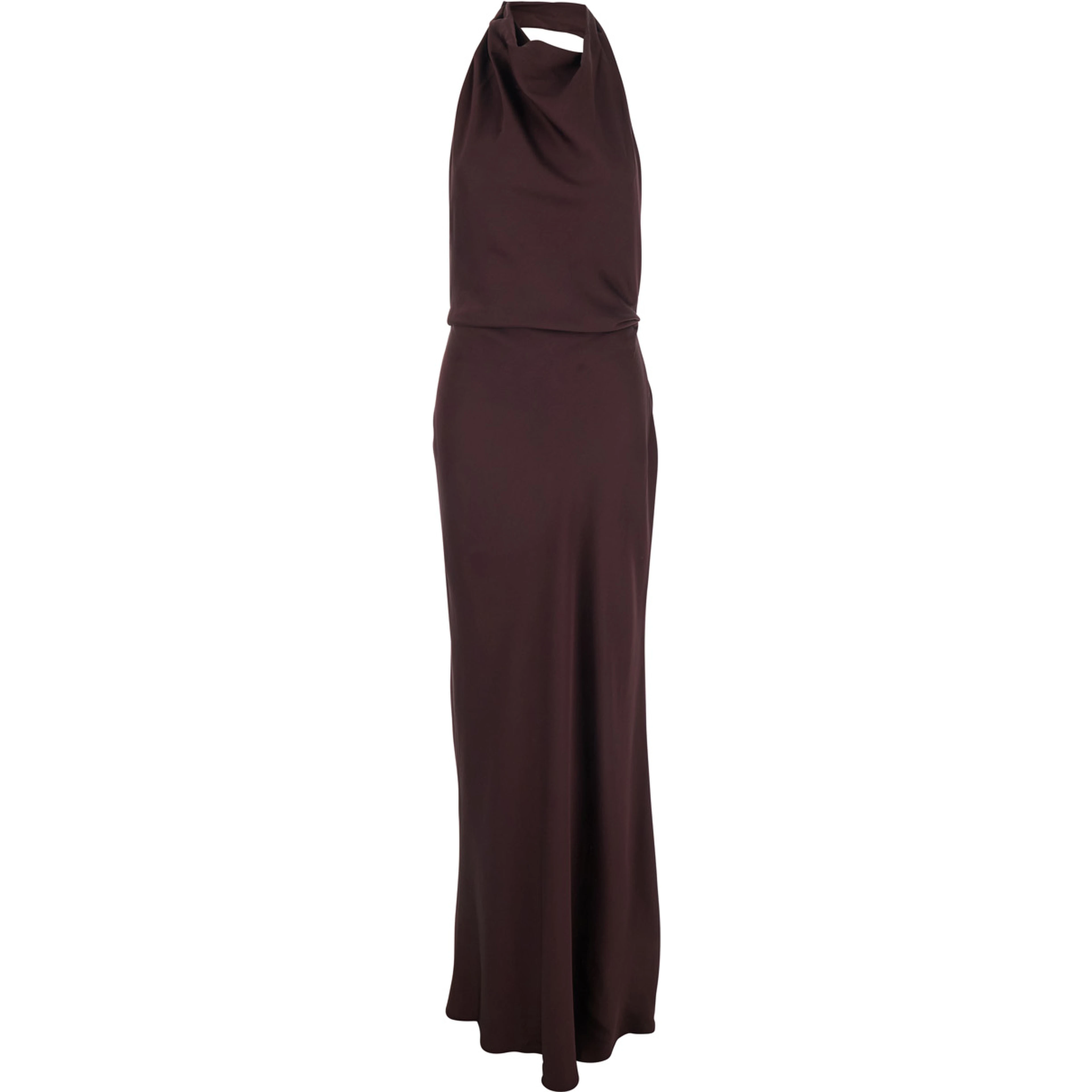 Long Dress Reanon with American Neckline and Open Back in Tech Fabric Brown Women