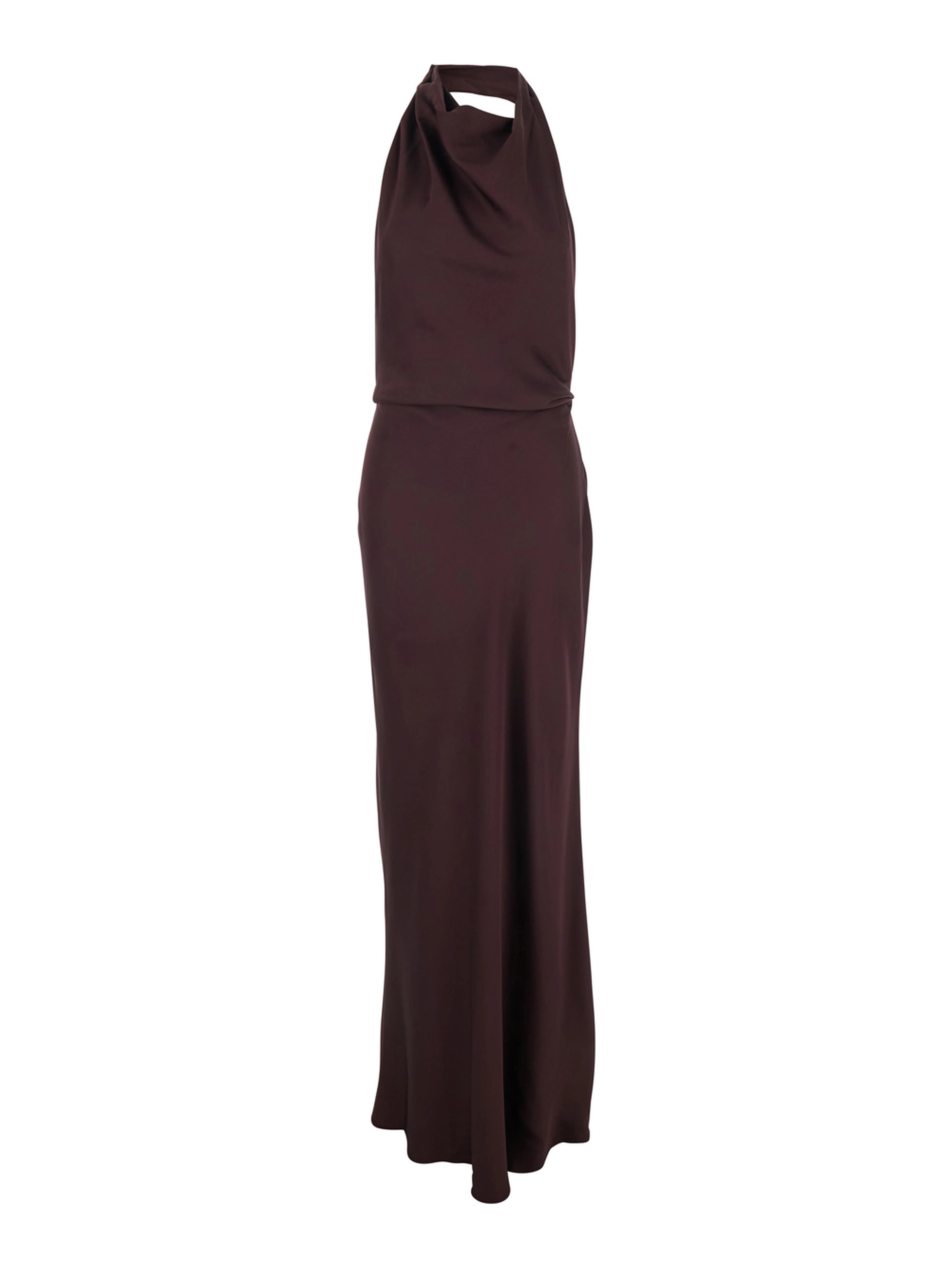 Long Dress Reanon with American Neckline and Open Back in Tech Fabric Brown Women