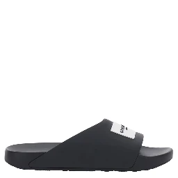 Mens Black Wide Band Sandals with Contrast Logo Patch