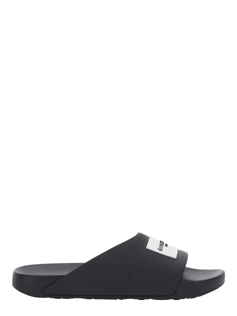 Mens Black Wide Band Sandals with Contrast Logo Patch